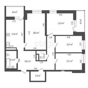 4-к квартира, вторичка, 95м2, 7/16 этаж