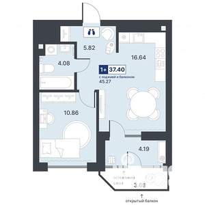 1-к квартира, строящийся дом, 37м2, 4/19 этаж