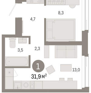 1-к квартира, вторичка, 32м2, 4/25 этаж