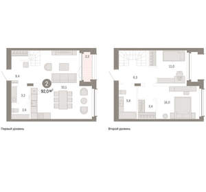 2-к квартира, вторичка, 92м2, 16/16 этаж