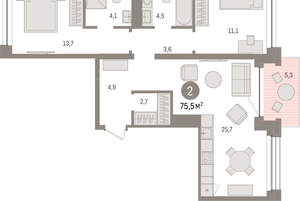 2-к квартира, вторичка, 76м2, 4/8 этаж