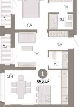 1-к квартира, вторичка, 56м2, 17/25 этаж
