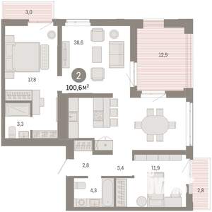 2-к квартира, вторичка, 101м2, 5/9 этаж