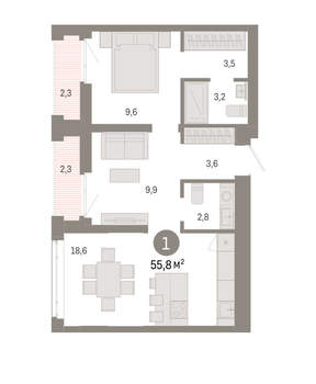 1-к квартира, вторичка, 56м2, 14/25 этаж