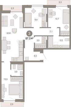 3-к квартира, вторичка, 87м2, 4/9 этаж