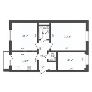 3-к квартира, вторичка, 83м2, 14/16 этаж