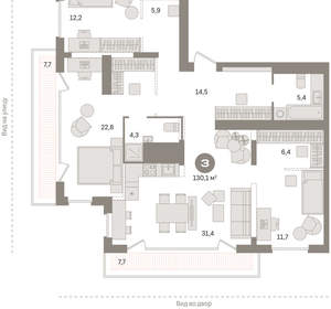 3-к квартира, вторичка, 130м2, 25/25 этаж