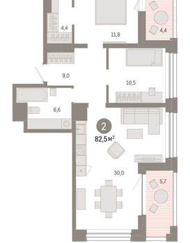 2-к квартира, вторичка, 83м2, 6/8 этаж