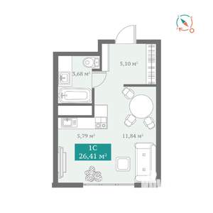 Студия квартира, вторичка, 26м2, 21/25 этаж