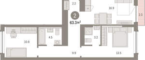 2-к квартира, вторичка, 63м2, 5/8 этаж
