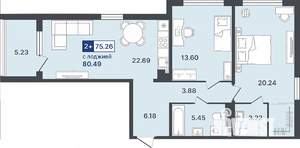 2-к квартира, строящийся дом, 75м2, 5/8 этаж