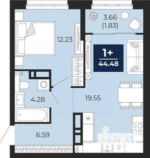 1-к квартира, вторичка, 44м2, 12/12 этаж