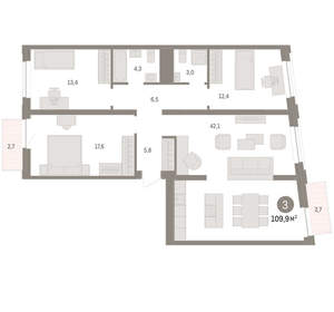3-к квартира, вторичка, 110м2, 4/10 этаж