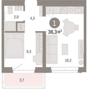 1-к квартира, вторичка, 36м2, 4/11 этаж
