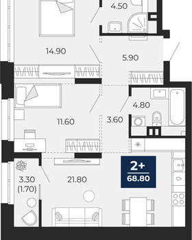 2-к квартира, вторичка, 69м2, 2/24 этаж