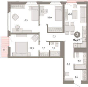 3-к квартира, вторичка, 92м2, 9/25 этаж