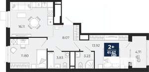 2-к квартира, вторичка, 62м2, 3/14 этаж