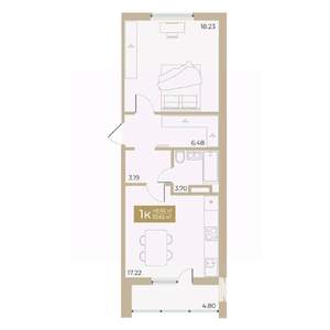 1-к квартира, строящийся дом, 49м2, 8/18 этаж