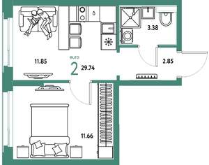 2-к квартира, вторичка, 30м2, 23/25 этаж