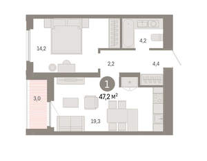 1-к квартира, вторичка, 47м2, 16/16 этаж