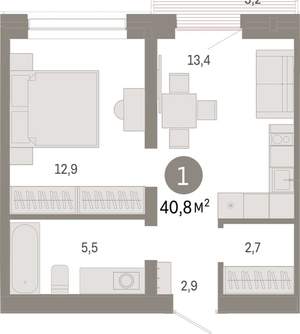 1-к квартира, вторичка, 41м2, 5/8 этаж