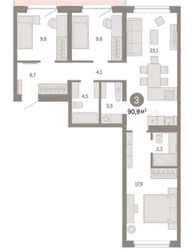 3-к квартира, вторичка, 91м2, 5/11 этаж