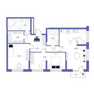 2-к квартира, строящийся дом, 84м2, 5/24 этаж