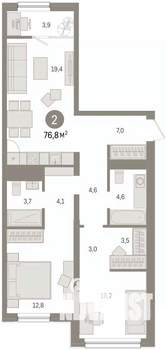2-к квартира, вторичка, 76м2, 7/8 этаж