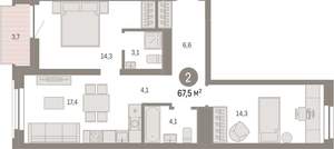 2-к квартира, вторичка, 68м2, 8/10 этаж