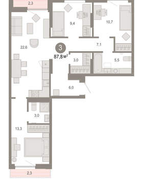 3-к квартира, вторичка, 88м2, 6/17 этаж