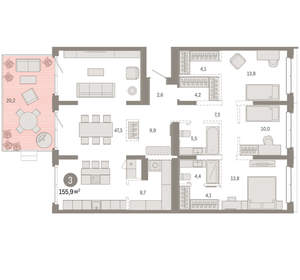 3-к квартира, вторичка, 156м2, 2/11 этаж