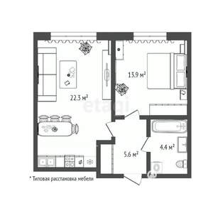 1-к квартира, вторичка, 46м2, 17/17 этаж