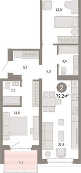2-к квартира, вторичка, 72м2, 2/11 этаж