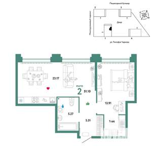 2-к квартира, вторичка, 51м2, 31/31 этаж