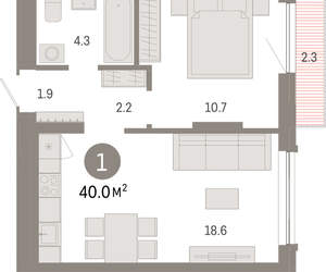 1-к квартира, вторичка, 40м2, 2/8 этаж