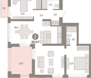 2-к квартира, вторичка, 93м2, 8/25 этаж