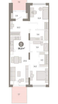 2-к квартира, вторичка, 96м2, 1/17 этаж