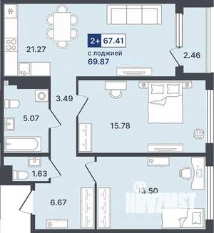 2-к квартира, строящийся дом, 67м2, 4/8 этаж