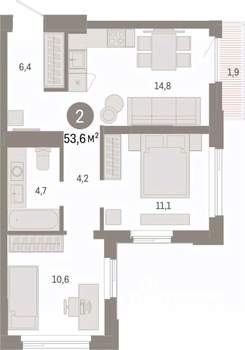 2-к квартира, вторичка, 54м2, 10/25 этаж