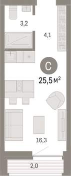 Студия квартира, вторичка, 26м2, 3/10 этаж