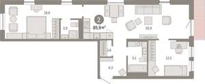 2-к квартира, вторичка, 86м2, 13/17 этаж