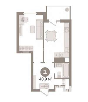 1-к квартира, вторичка, 41м2, 16/17 этаж