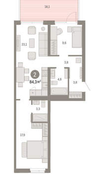 2-к квартира, вторичка, 84м2, 2/25 этаж