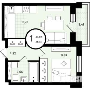 1-к квартира, вторичка, 37м2, 4/4 этаж