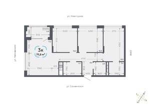 3-к квартира, вторичка, 72м2, 16/16 этаж