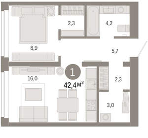 1-к квартира, вторичка, 42м2, 2/16 этаж