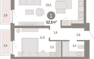 1-к квартира, вторичка, 53м2, 10/16 этаж