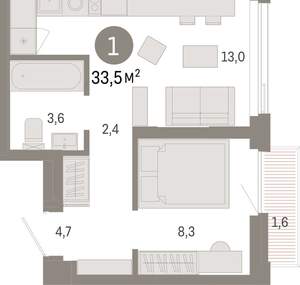 1-к квартира, вторичка, 34м2, 18/25 этаж
