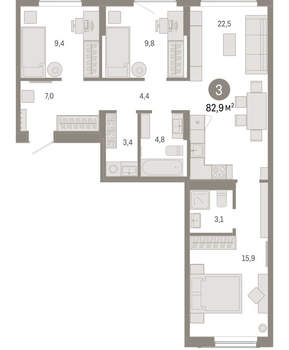3-к квартира, вторичка, 83м2, 4/17 этаж