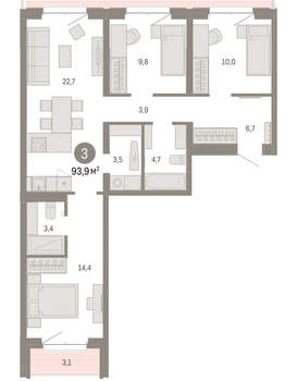 3-к квартира, вторичка, 94м2, 5/11 этаж